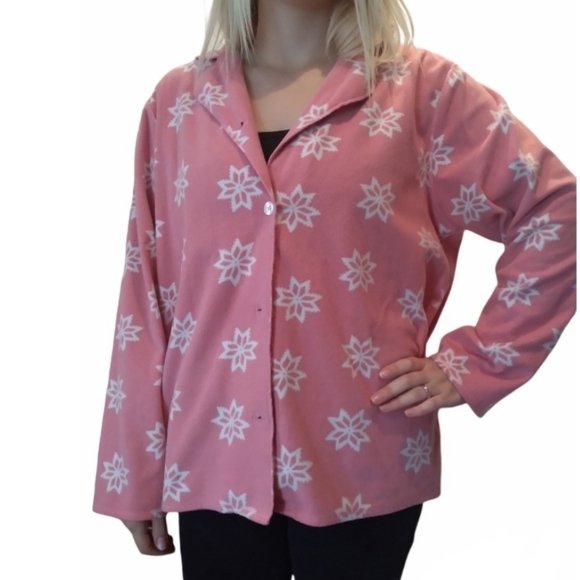 Gap pink fleece jacket sweater with snowflakes size L - Picture 1 of 6